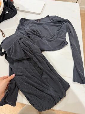 Victoria's Secret Black Pinstripe Long Sleeve Crop Top & Skirt Set